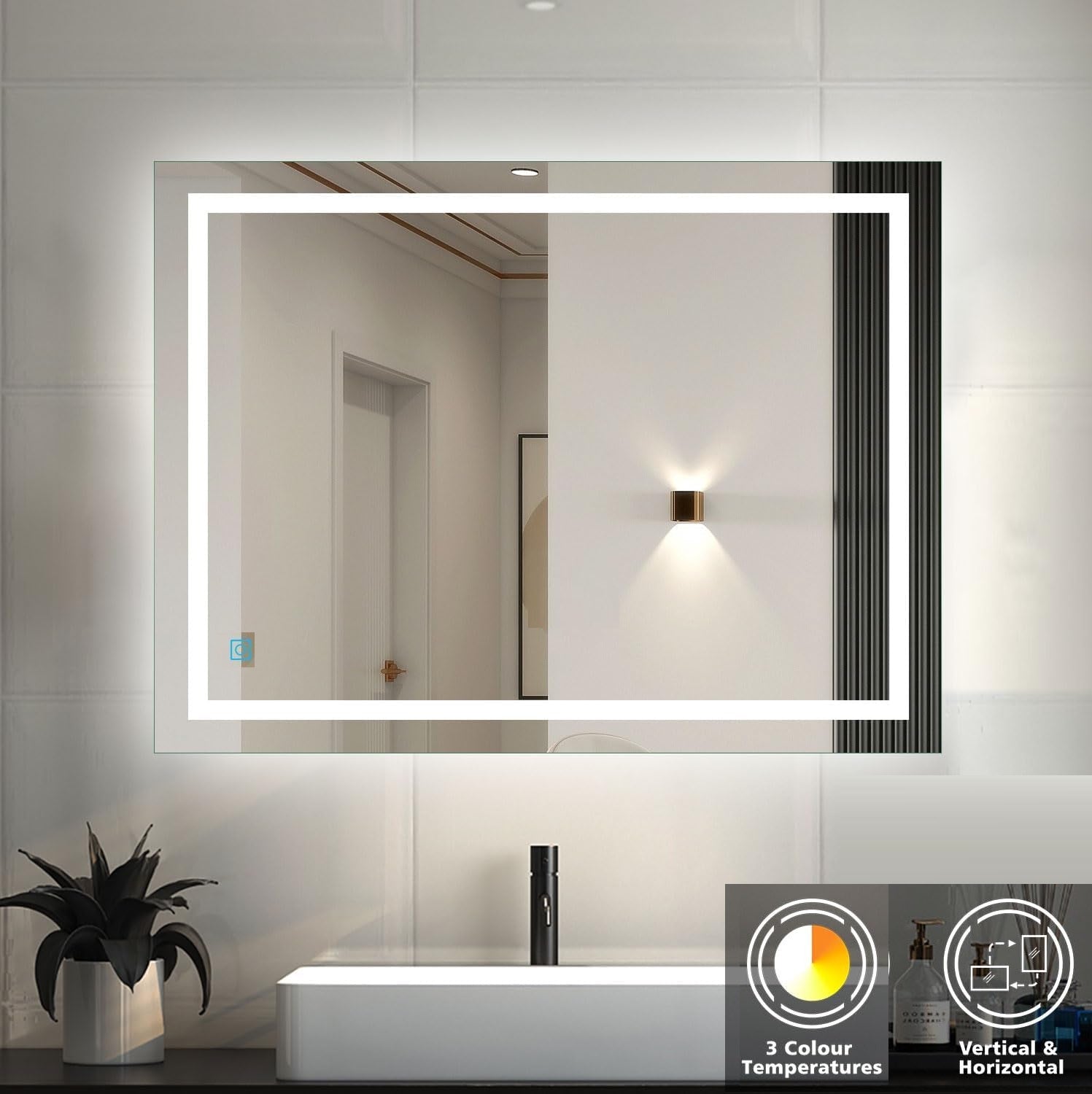 Espejo LED Rectangular 80 x 120 cm con luz de 3 tonos. Silver– Tienda
