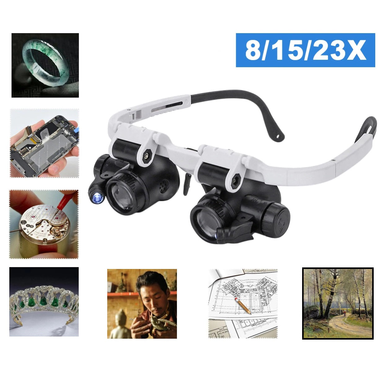 Lupa con Luz 2 Led - RIGHTWELL Gafas Lupa de Aumento para Leer