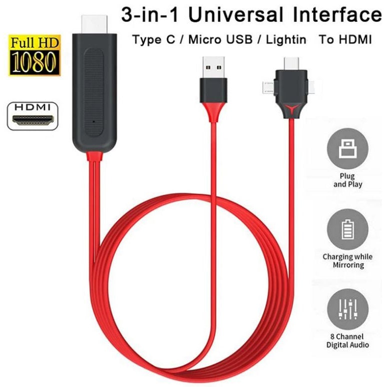 Cable USB Universal 3 En 1 Con Entrada HDMI Y Adaptador Para Android Y–  Carbone Store CR