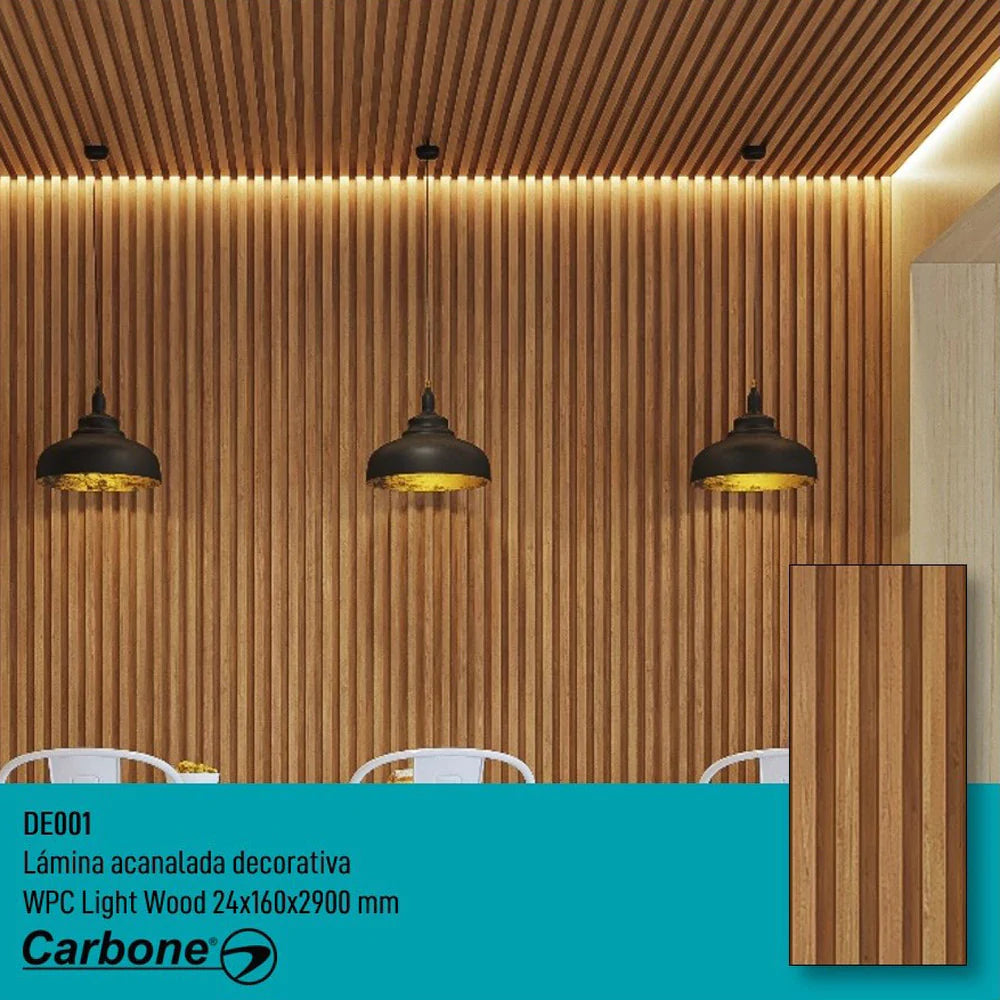 Lámina Acanalada Decorativa WPC Light Wood 24X160x2900 Mm– Carbone Store CR