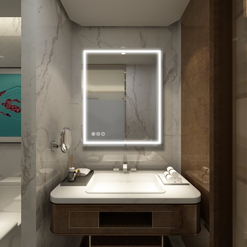 HNEBC Espejo de baño LED de 3 colores de 23.6 x 31.5 pulgadas, espejos de  pared con marco de cristal, espejo LED inteligente con respaldo antivaho e