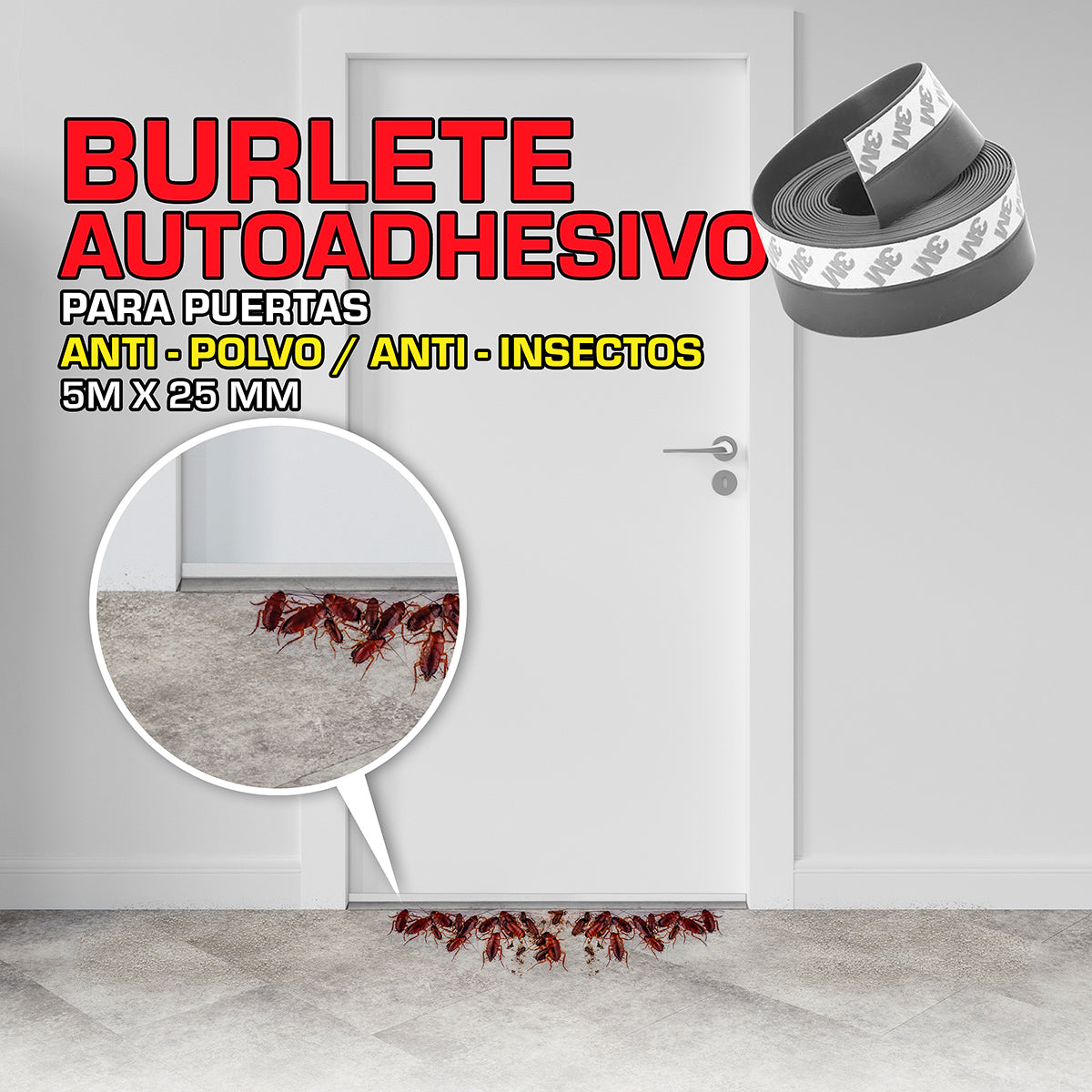 Goma Burlete Autoadhesivo Para Puertas, Antipolvo Antinsectos. 5M X 25–  Carbone Store CR