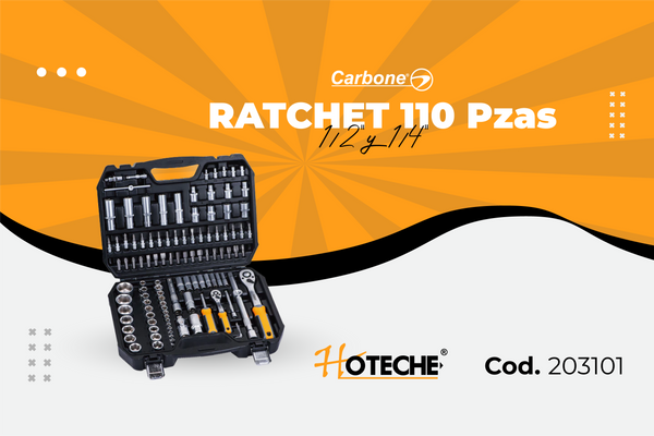 Juego de Ratchet y Cubos de 110 Pzas 1/4" y 1/2" Métrico - Herramientas Profesionales