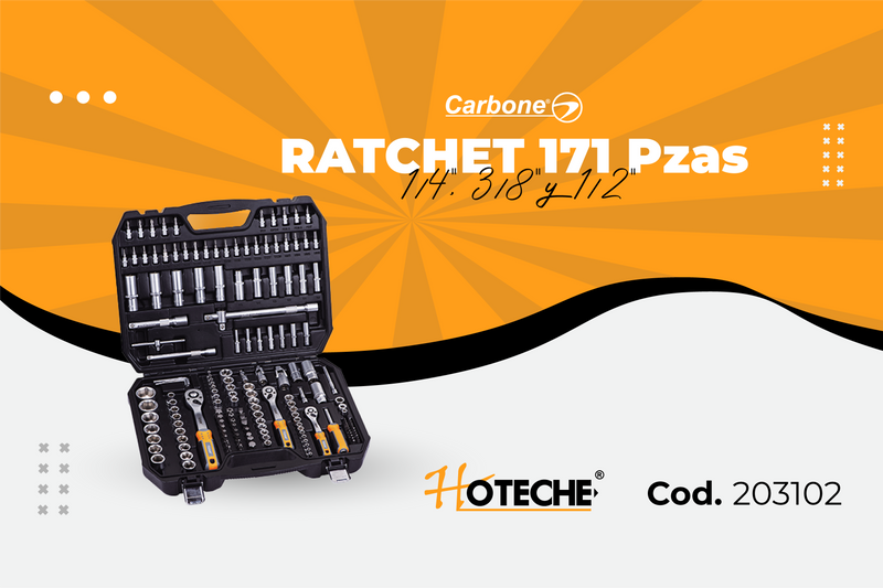 Juego Ratchet Cubos Puntas 171 Pzas 1/4", 3/8" y 1/2" - Versatilidad y Calidad