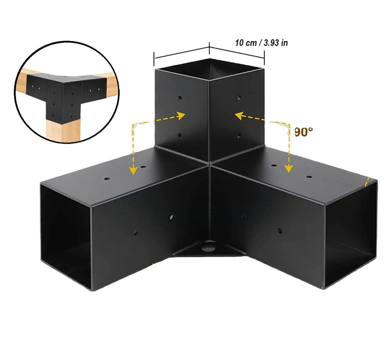 Conector Unión soporte 3 Vías para Tubo Cuadrado Pérgola WPC exteriores 100x100x100 mm
