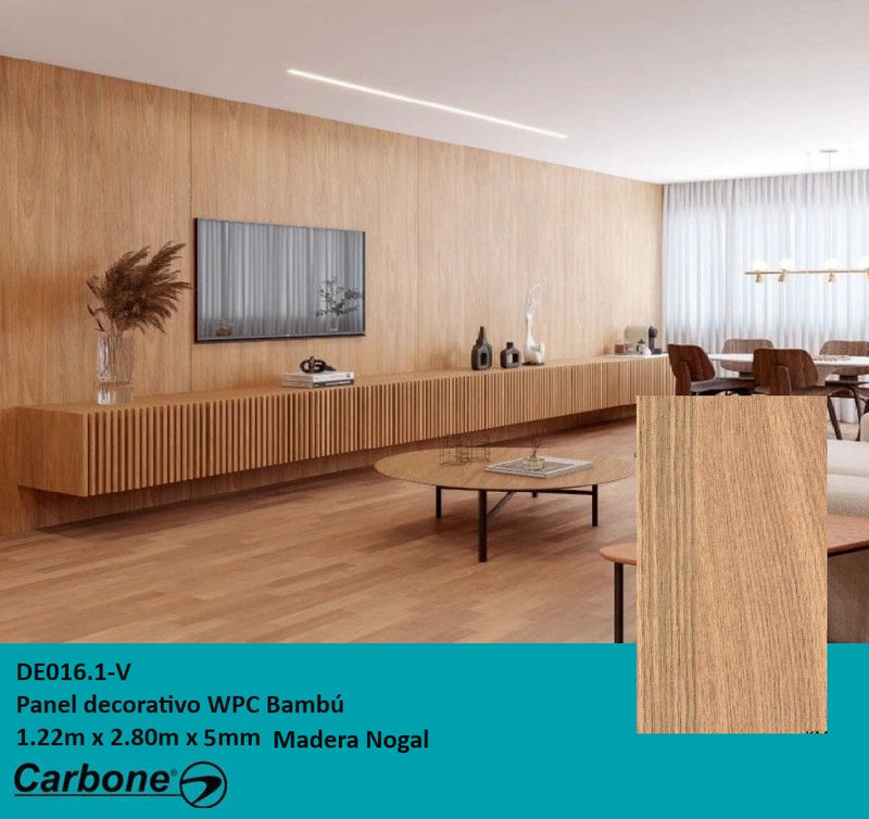 Panel Decorativo WPC Bambú 1.22 m x 2.80 m x 5 mm Madera Meranti