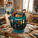 Bolso Porta Herramientas Profesional de Tela Oxford 600D. Cubeta Organizadora Carbone con Múltiples Bolsillos y Asa Metálica 30x32cm.