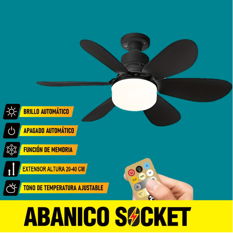 Abanico De Techo 20" socket E27 Con Luz Led Tono ajustable 3000/4000/6500K, 1900 Lumens 6 Aspas 3 CCT 520X185mm