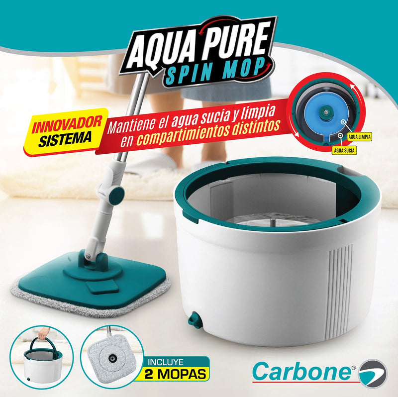 Trapeador AquaPure Spin Mop giratorio con tina separadora de agua limpia y sucia de 3 lts