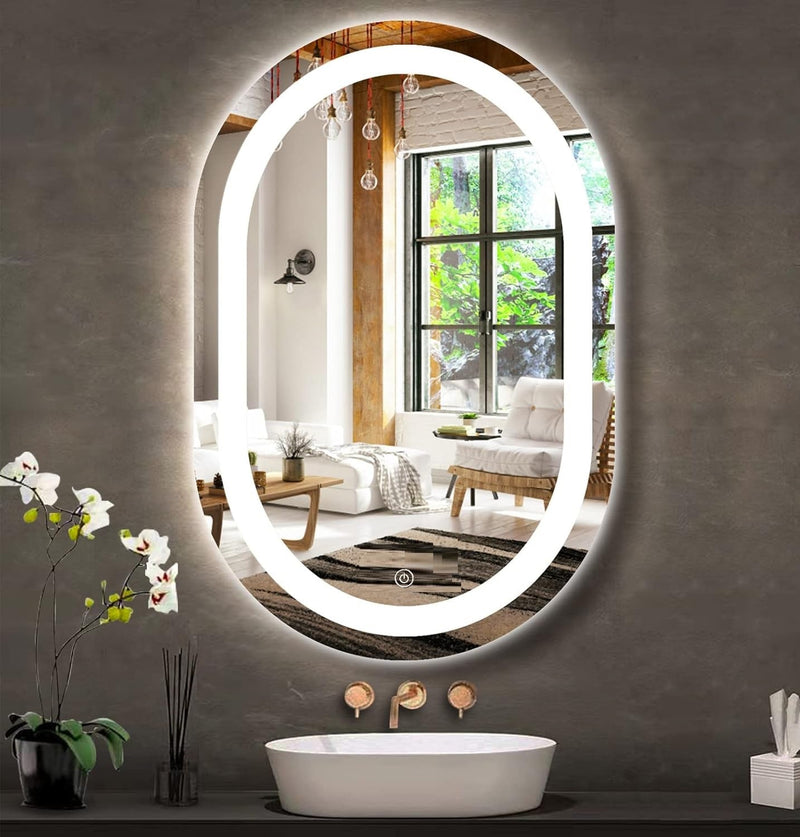 Espejo Ovalado 60 cm ancho x 120 cm alto con luz LED de 3 tonos boton tactil