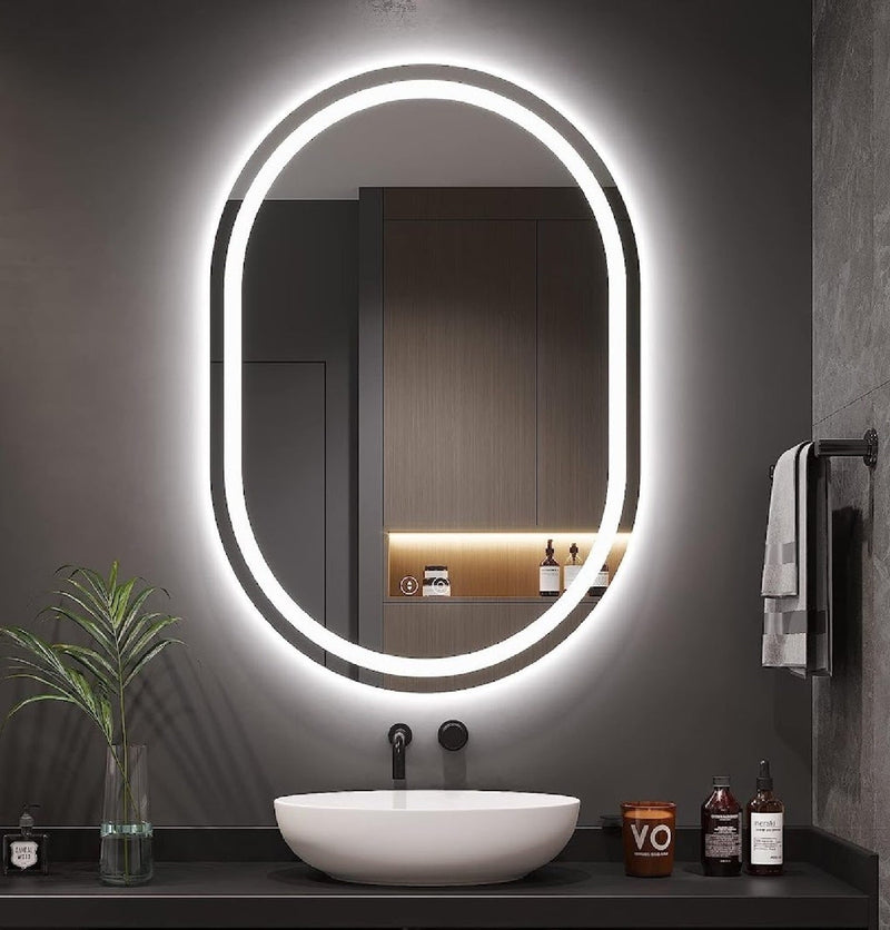 Espejo Ovalado 45 cm ancho x 90 cm alto con luz LED de 3 tonos boton tactil