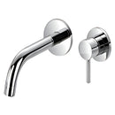 Grifo de lavamanos para empotrar. Color cromado. Acero inoxidable. Pluma llave para lavabo de pared. Viene en juego.