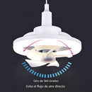 Lámpara De Techo Ventilador 360° Giratoria. Luz LED Regulable. Abanico Silencioso. Socket E27. A Control Remoto. 110V.