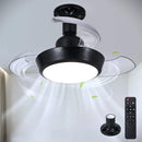 Abanico de Techo 16” con Lámpara LED. Ventilador Invisible con Aspas Retráctiles. Luz Regulable con control remoto. Color negro. 33w