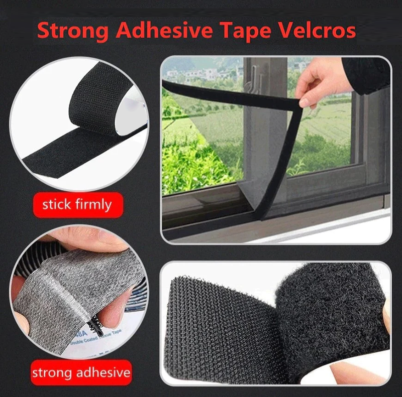 Cinta Adhesiva De Velcro Para Pegar Sin Abrir Huecos, 25 Mm X 1 M, Color Negro.