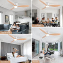 Abanico De Techo Con Lámpara. 3 tonos De Luz. 52" Ventilador Con Control Remoto. Fan 110V Color madera