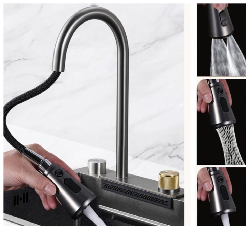 Fregador de cocina sencillo con accesorios 750x460x220mm Negro plomo fregadores tinas de cocina