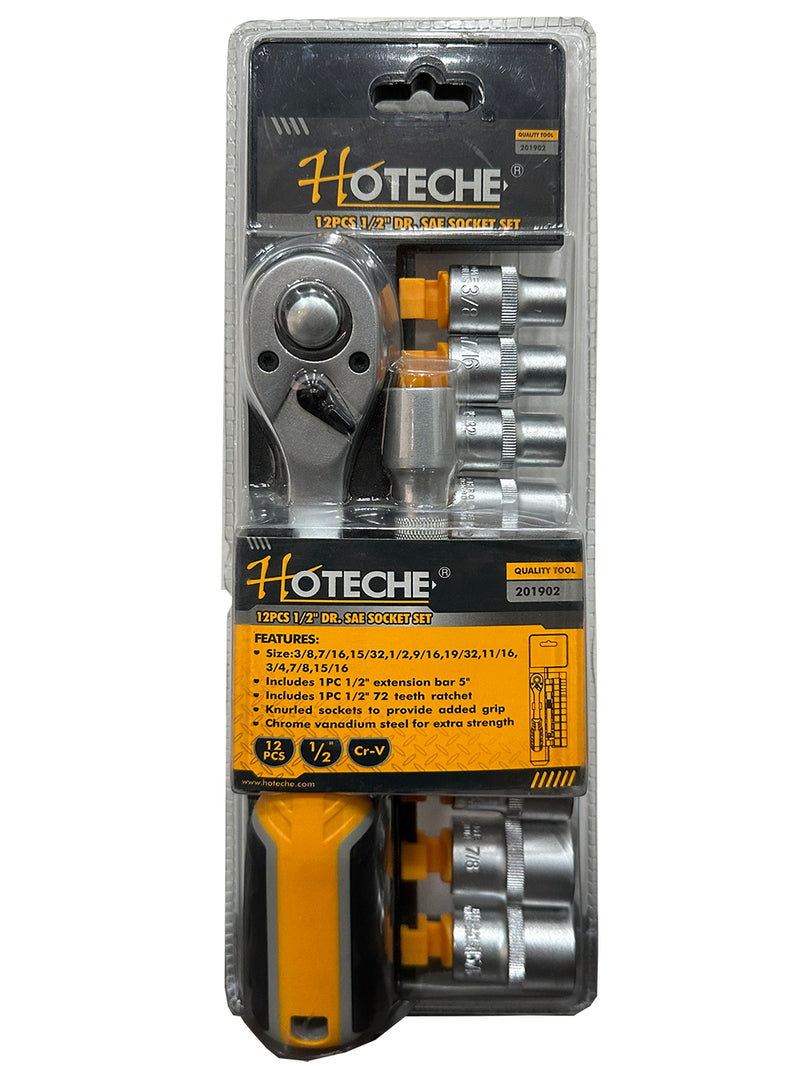 Juego Ratchet 1/2" Cubo Socket Set (SAE) Pulgadas 12 Pcs