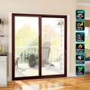 Puerta Ventana Corredera UPVC Marrón 200x220cm Reforzada Anti UV con Vidrio de seguridad Templado 5mm (5 años de Garantía) No Incluye malla mosquitera