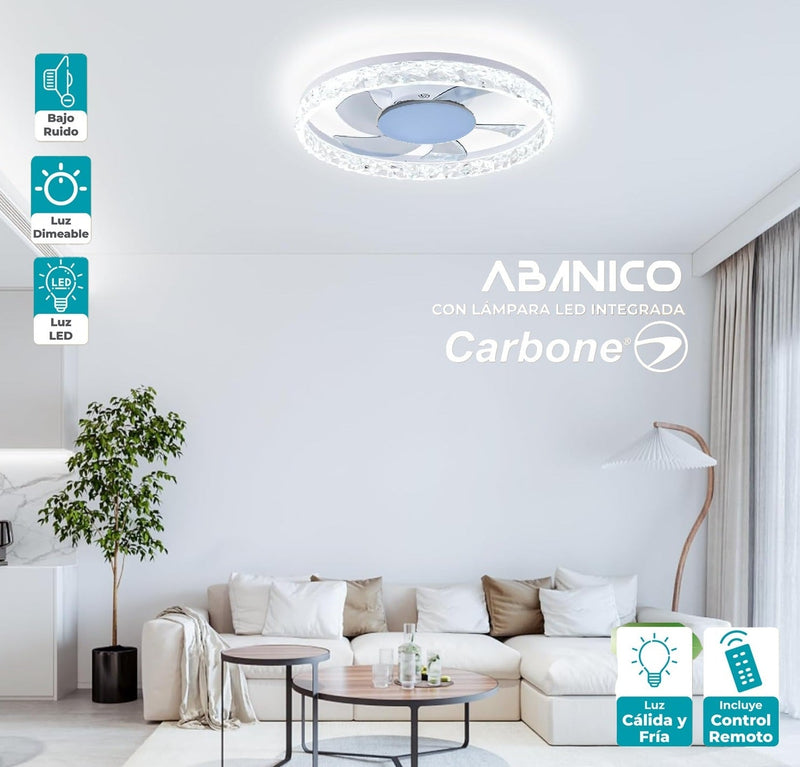 Lampara LED decorativa Abanico de aspas retraibles invisibles diseño diamante cristal dimeable 3000-6500K 20" (50cm) 70w