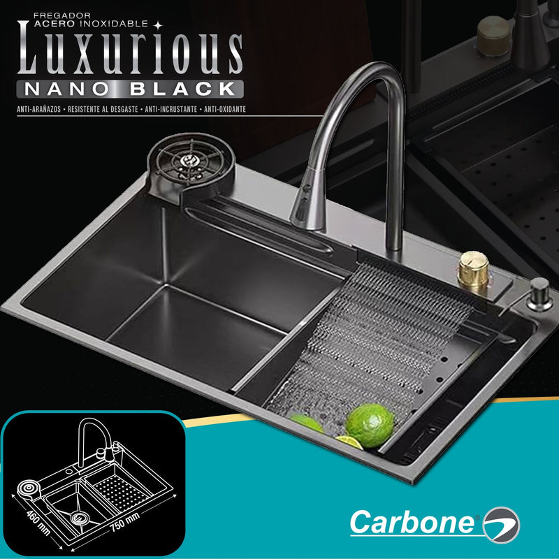 Fregador de cocina sencillo con accesorios 750x460x220mm Negro plomo fregadores tinas de cocina