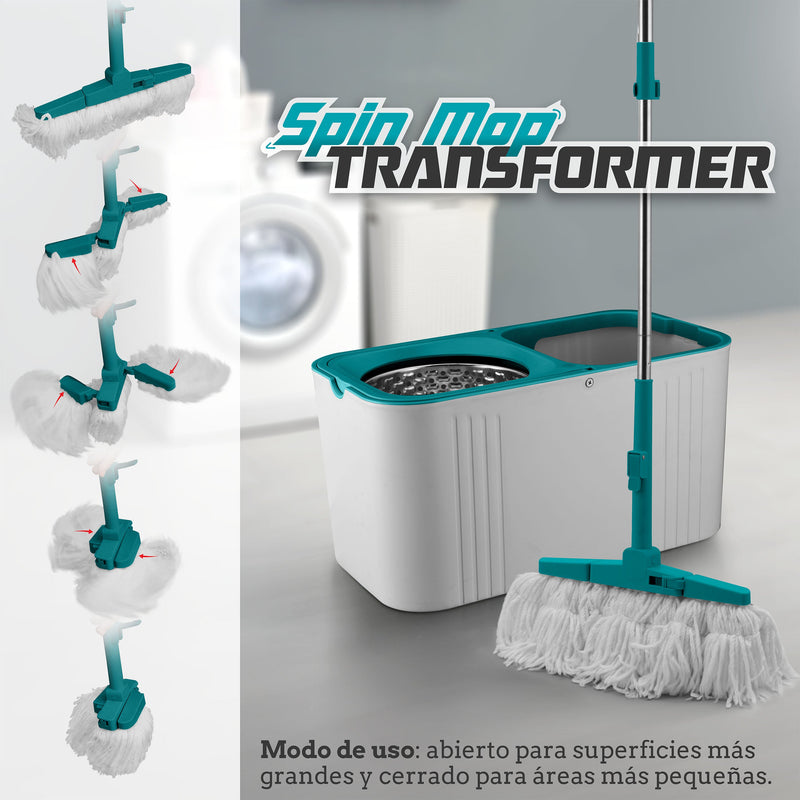 Trapeador SpinMop Transformer giratorio tina de 9L enjuague y secado por centrifuga