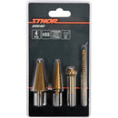 Set 4Pcs De Brocas Y Fresas Especiales De Corte MATERIAL: HSS 4241,  1PC Broca Escalonada 12,4MM