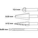 Set 4Pcs De Brocas Y Fresas Especiales De Corte MATERIAL: HSS 4241,  1PC Broca Escalonada 12,4MM