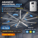 Abanico de techo industrial HVLS 6 aspas diametro 18 pies (5.52m)  ahorrador, cubre 11400 metros cubicos por minuto Monofasico 110V / 60Hz - 1200w/3.6Amp super silencioso ventilador
