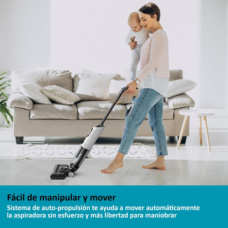 Aspiradora inteligente inalámbrica recargable, Mopa y aspira, seco y húmedo 170W batería 25,9V 2600 mAh LI-ION función de autolimpieza