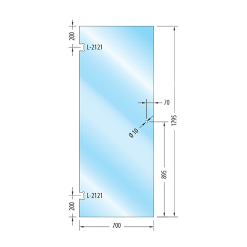 Puerta Baño Templada 10Mm 70X179.5Cm. Con Saque L-2121 Y Boton