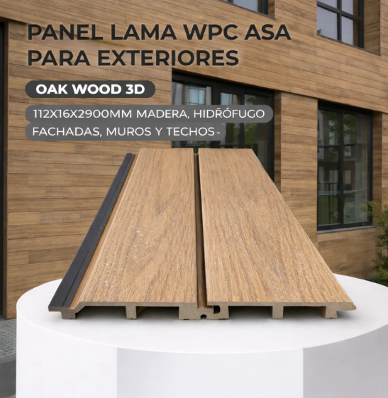 Panel Lama WPC ASA Oak Wood 3D Para Exteriores 112X16x2900mm