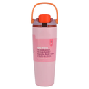 Botella termo 30 oz rosado claro frontal con asa y tapa hermética