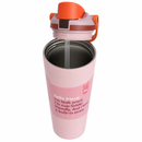 Termo 30 oz rosado claro con interior de acero inoxidable y pajilla integrada