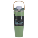 Botella termo 30 oz color verde acero inoxidable con tapa hermética y asa
