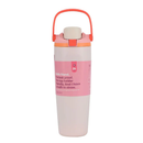 Botella termo 30 oz color blanco con rosado acero inoxidable con tapa hermética y asa