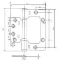 Plano de dimensiones bisagra mariposa 100 x 72 x 2.5 mm