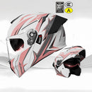 Casco modular para motocicleta blanco y rosado diseño deportivo, SKU TU397