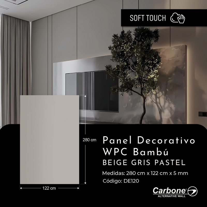 Panel Decorativo WPC Bambú Soft touch 1.22 m x 2.80 m x 5 mm Gris 