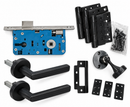 Kit de herrajes WPCDRKIT-BLACK para puerta WPC negro mate con cerradura, manijas, 3 bisagras y tope magnético
