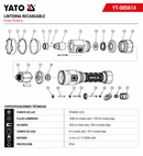 Linterna Recargable YATO 1000 lm USB-C