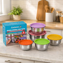 Set de 5 Tazones de Acero Inoxidable con Tapa de 18 a 26 cm