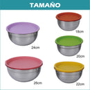 Vista 2 de set de 5 tazones de acero inoxidable con tapa de 18 a 26 cm