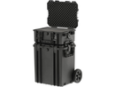 Juego de cajas herméticas YATO YT-08890 y YT-08895 apiladas, caja superior abierta