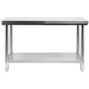 Mesa central YATO GASTRO de acero inoxidable con repisa, 1500 × 700 × 850 mm