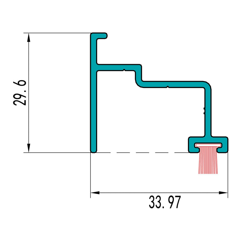 Acople Zocalo Puerta Marco Abierto.. Espesor 1.4 mm. Largo 5.85 mts. Acabado Anodizado Bronze 15 Mic