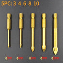 Juego De 5 Brocas Punta Flecha 3 4 6 8 10Mm Para Baldosas, Azulejos Y Vidrio Revestidas En Titanio