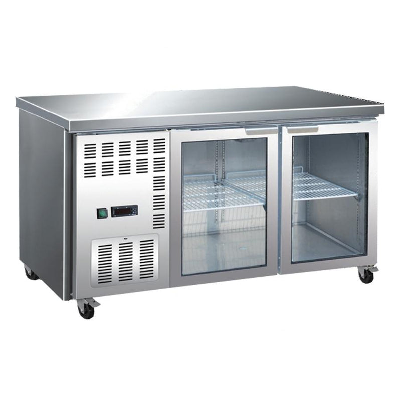 Mesa refrigerador industrial acero inox 2 puerta vidrio +2~+8℃  1360*700*850 mm Ventilacion interna