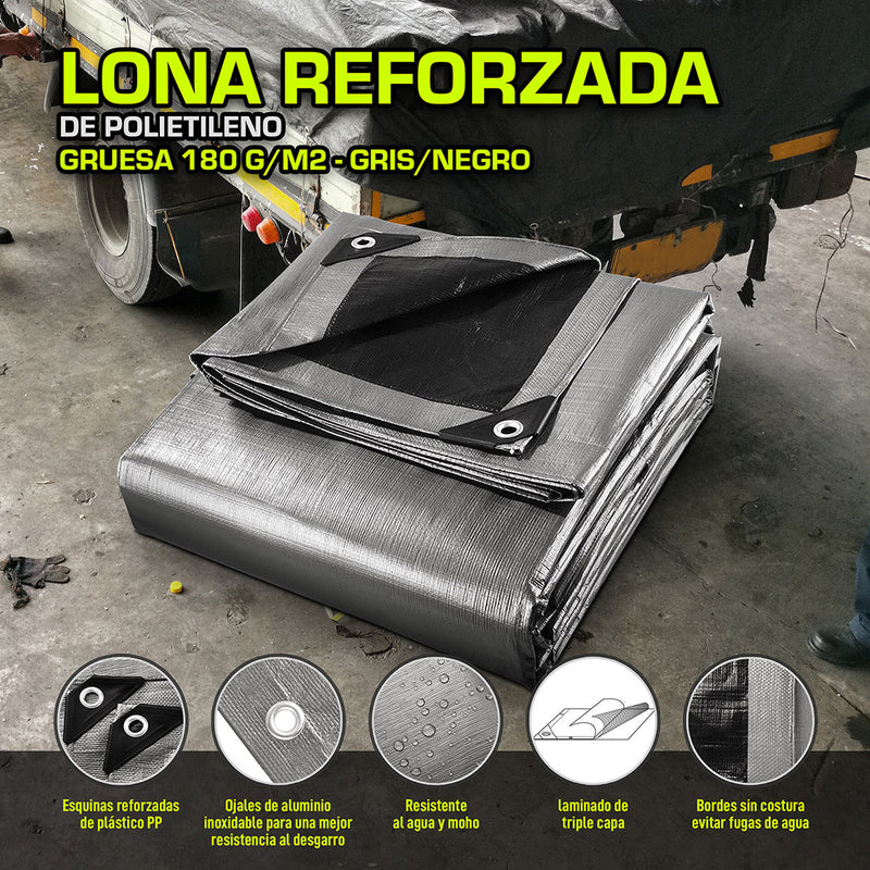 Lona multiusos reforzada de polietileno. Gruesa 180 g/m2 Gris/Negro