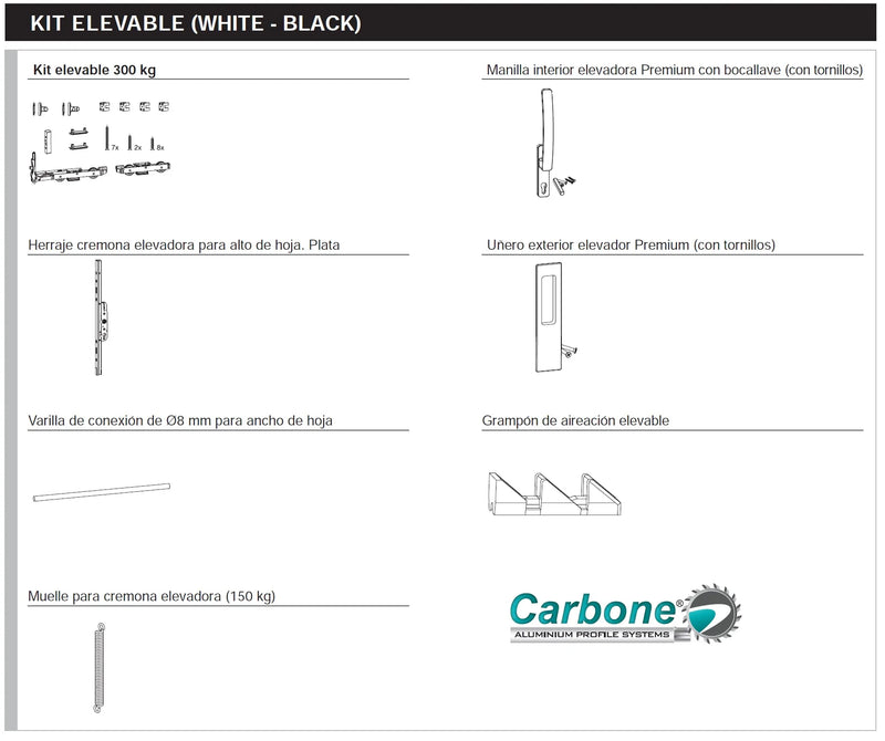Kit Herrajes Completo para Sistema Elevable Europa. Color Blanco.